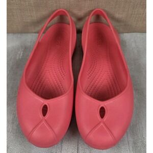 CROCS Womens Olivia II Flats Size 7 Coral Slip On Ballet Sandals Beach Summer